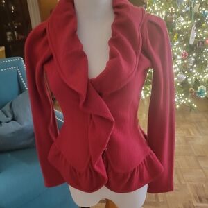 Elegant Red Ruffled Women's Blazer